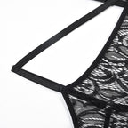 Lace Bodysuit with Multi-Strap Chest Ring and Hollow Design Waist Details