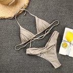 Women's Solid Color Ruffled Bikini Swimsuit Set