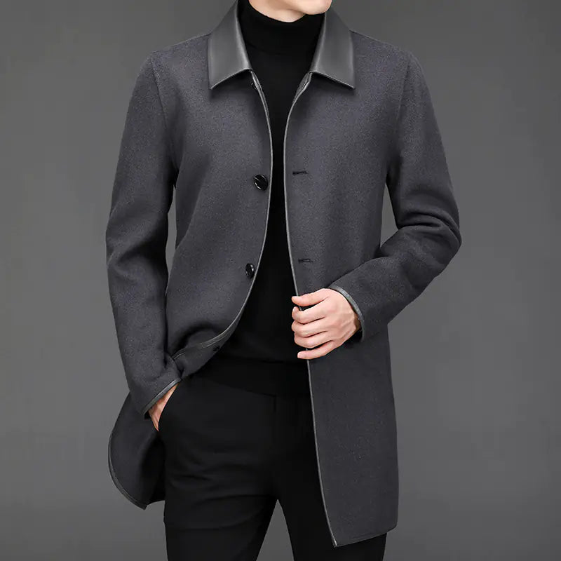 Men's Mid-Length Lapel Cashmere Wool Coat