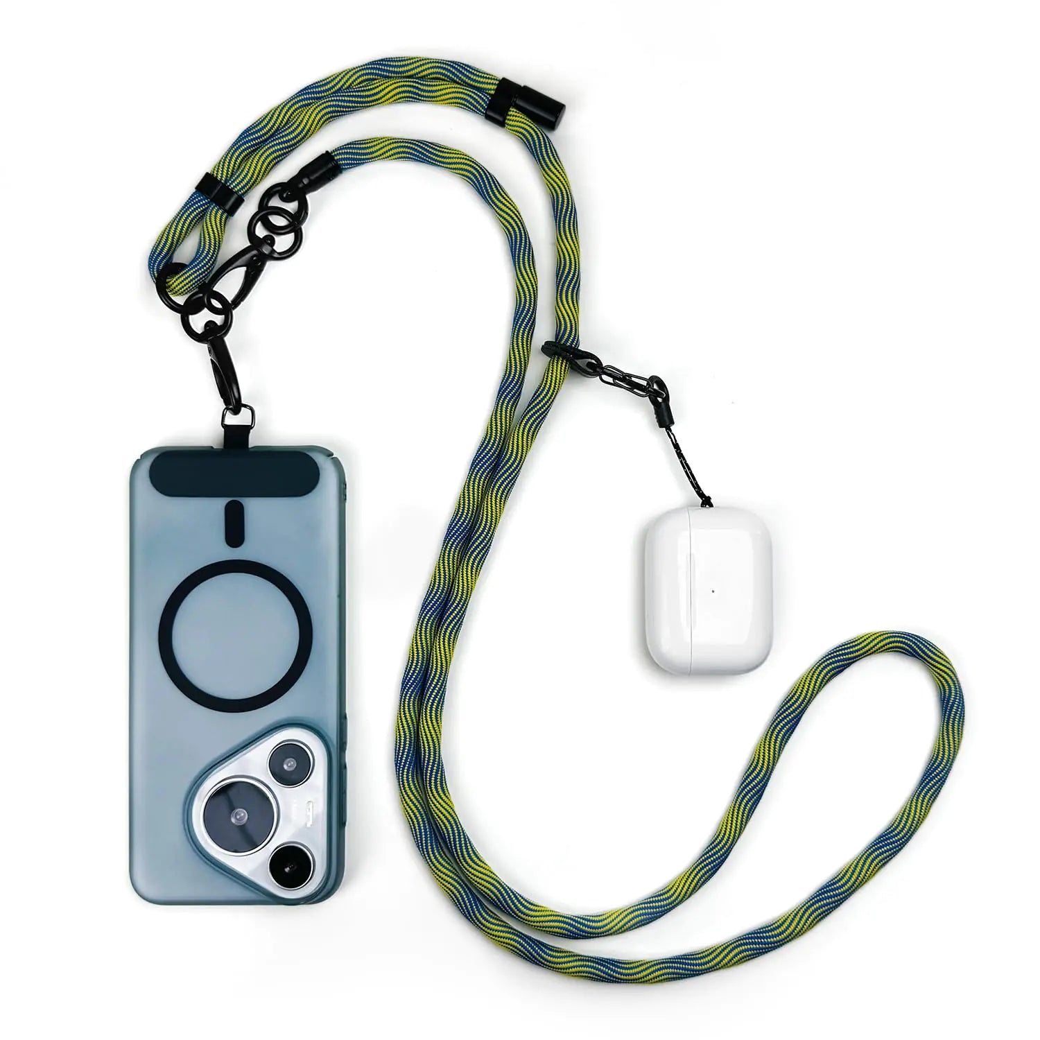 Universal Phone Lanyard Adjustable Crossbody Cell Phone Lanyard Neck Strap with 2 Lobster Clips 2 Phone Tether Tab Two-Color Braided Phone Strap Compatible with Most Smartphones (Yellow&Blue)