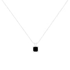 .925 Sterling Silver 1.0 cttw Treated Black Princess Diamond Solitaire Pendant Necklace (Black Color, I2-I3 Clarity)