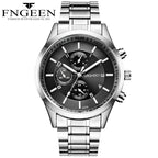 Slim Men's Black Gold Steel Band Sports Watch with Glow