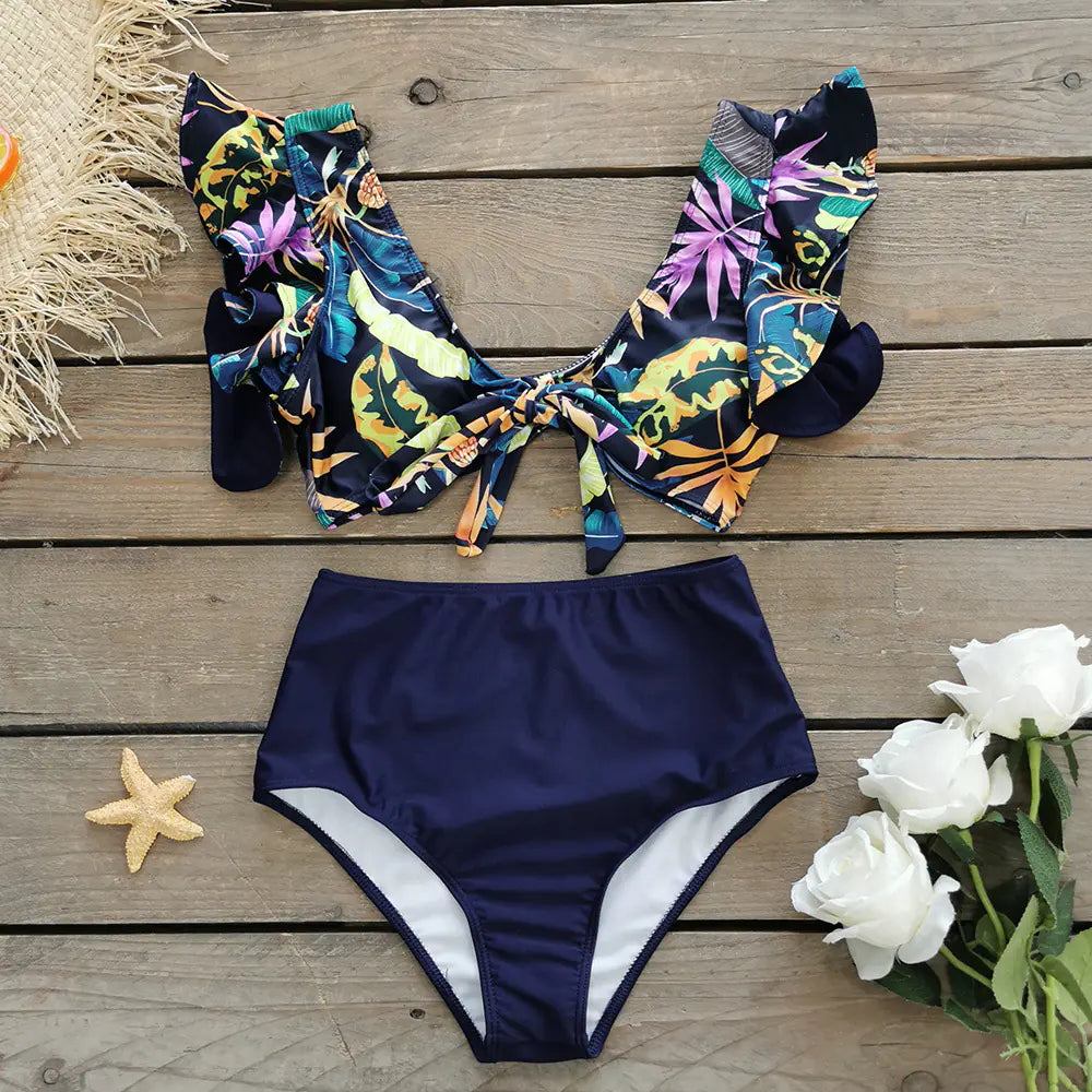 Ruffled High-Waisted Bikini Swimsuit