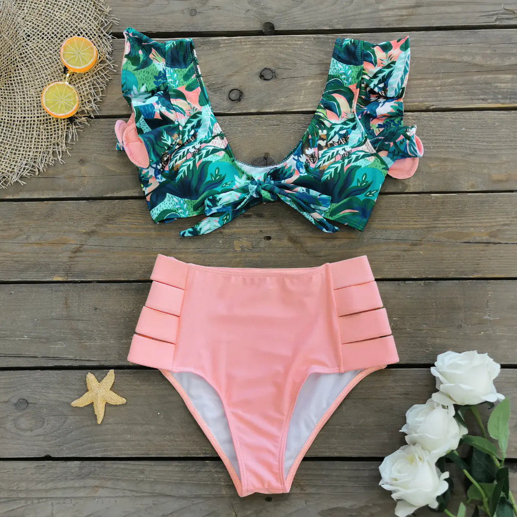 Ruffled High-Waisted Bikini Swimsuit