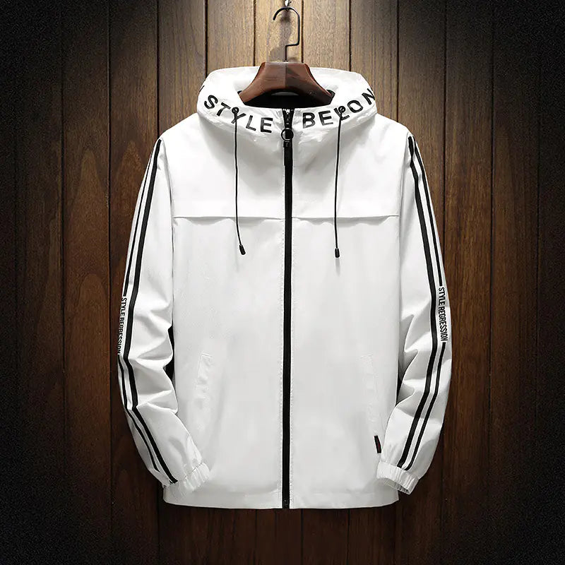 Slim-fit White Casual Hooded Jacket with Pockets