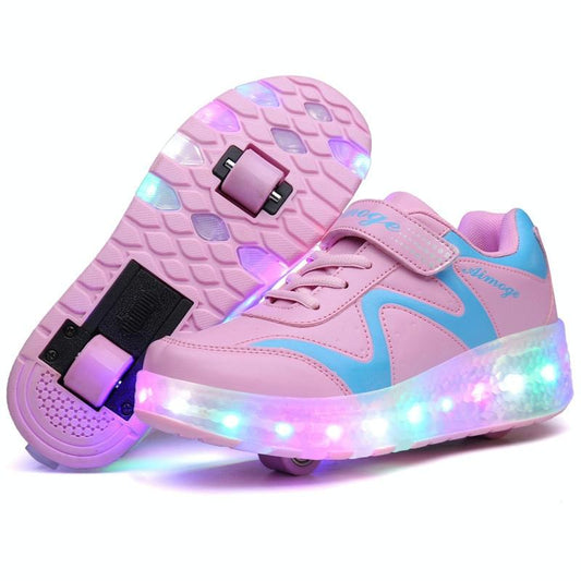 NNEIDS Rechargeable Double Wheel Roller Skating Shoes - Pink Size 37