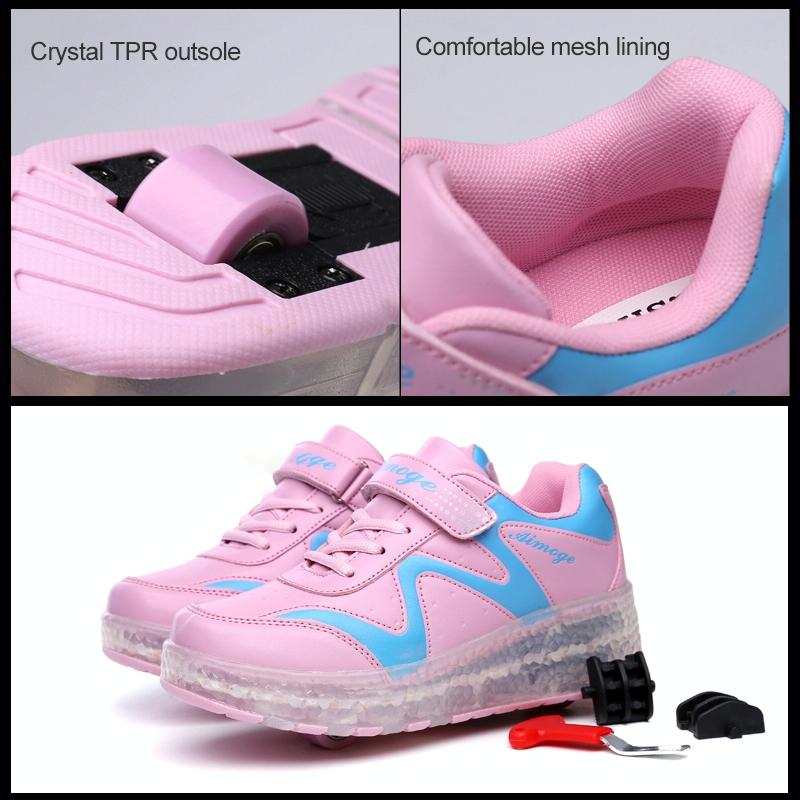 NNEIDS Rechargeable Double Wheel Roller Skating Shoes - Pink Size 37