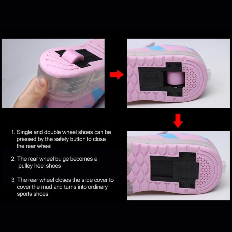 NNEIDS Rechargeable Double Wheel Roller Skating Shoes - Pink Size 37