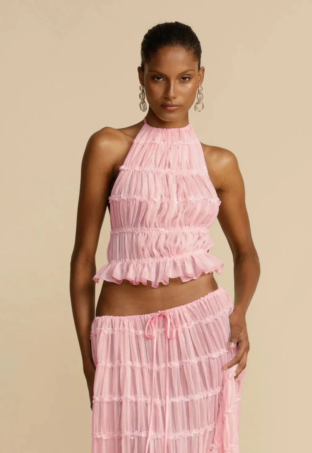 Halter Top & Pleated Maxi Skirt Set