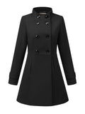 Allegra K Womens Stand Collar Double Breasted Slant Pockets Trendy Outwear Winter Coat 3X-Large Black