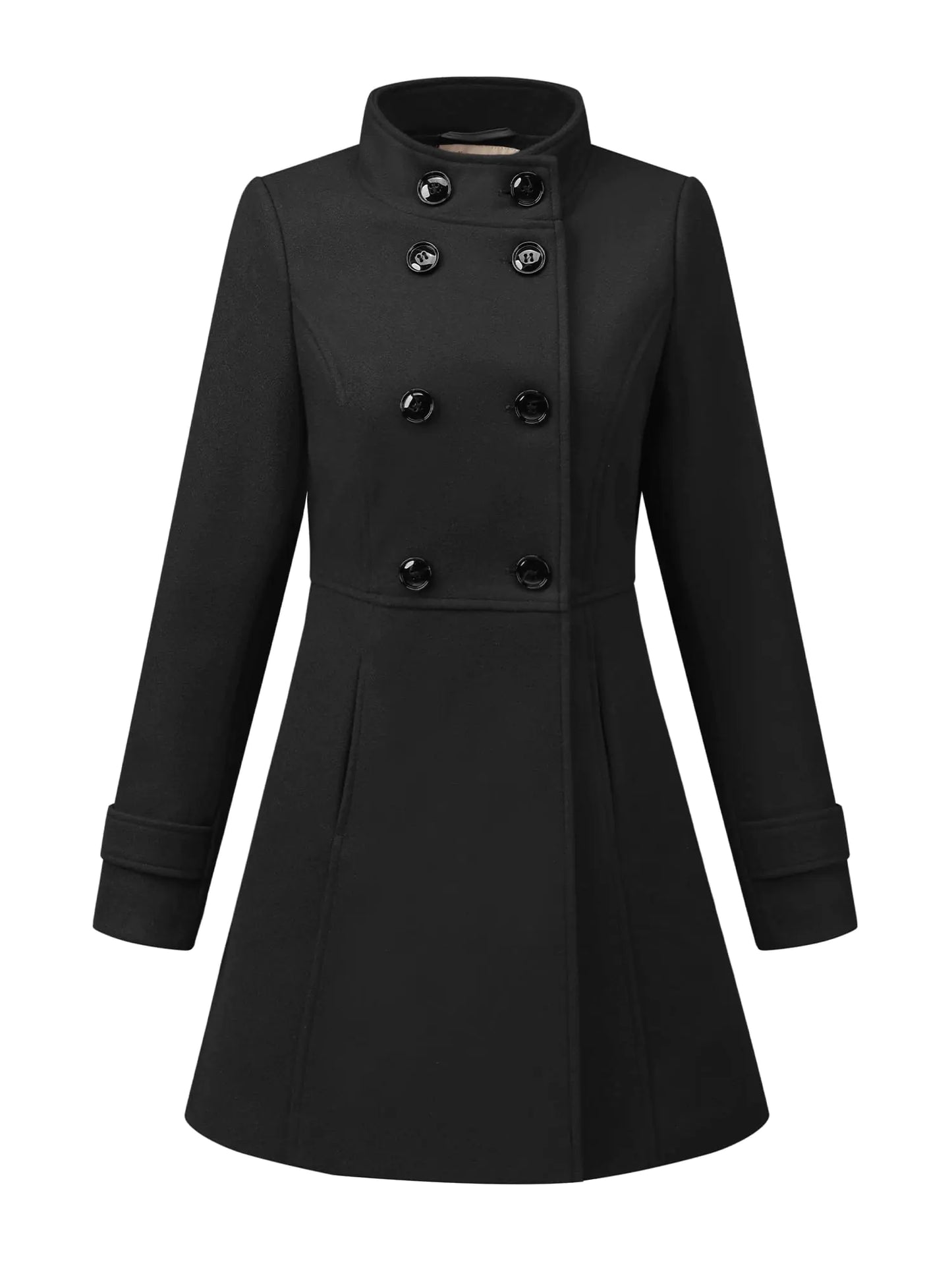 Allegra K Womens Stand Collar Double Breasted Slant Pockets Trendy Outwear Winter Coat 3X-Large Black