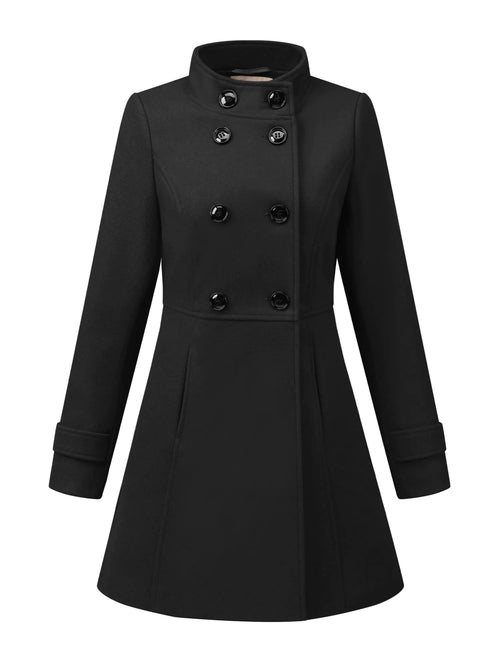 Abrigo de invierno Allegra K para mujer, moderno, con cuello alto, doble botonadura y bolsillos inclinados, talla 3XL, negro