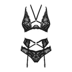 Sheer Mesh Lace 3 Piece Lingerie Set Alessya