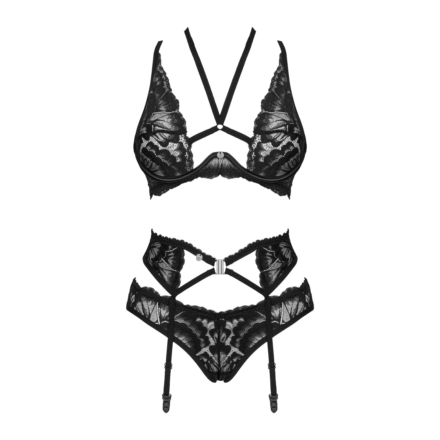 Sheer Mesh Lace 3 Piece Lingerie Set Alessya
