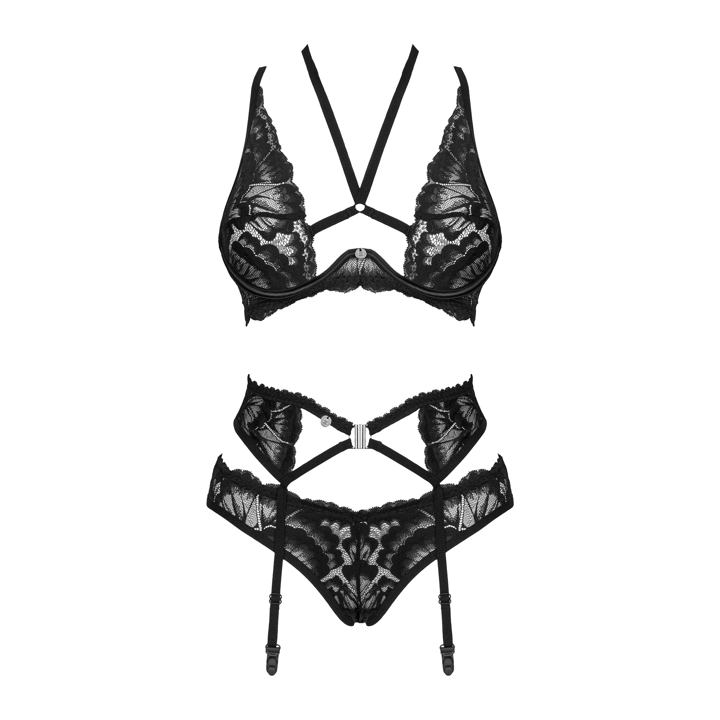 Sheer Mesh Lace 3 Piece Lingerie Set Alessya
