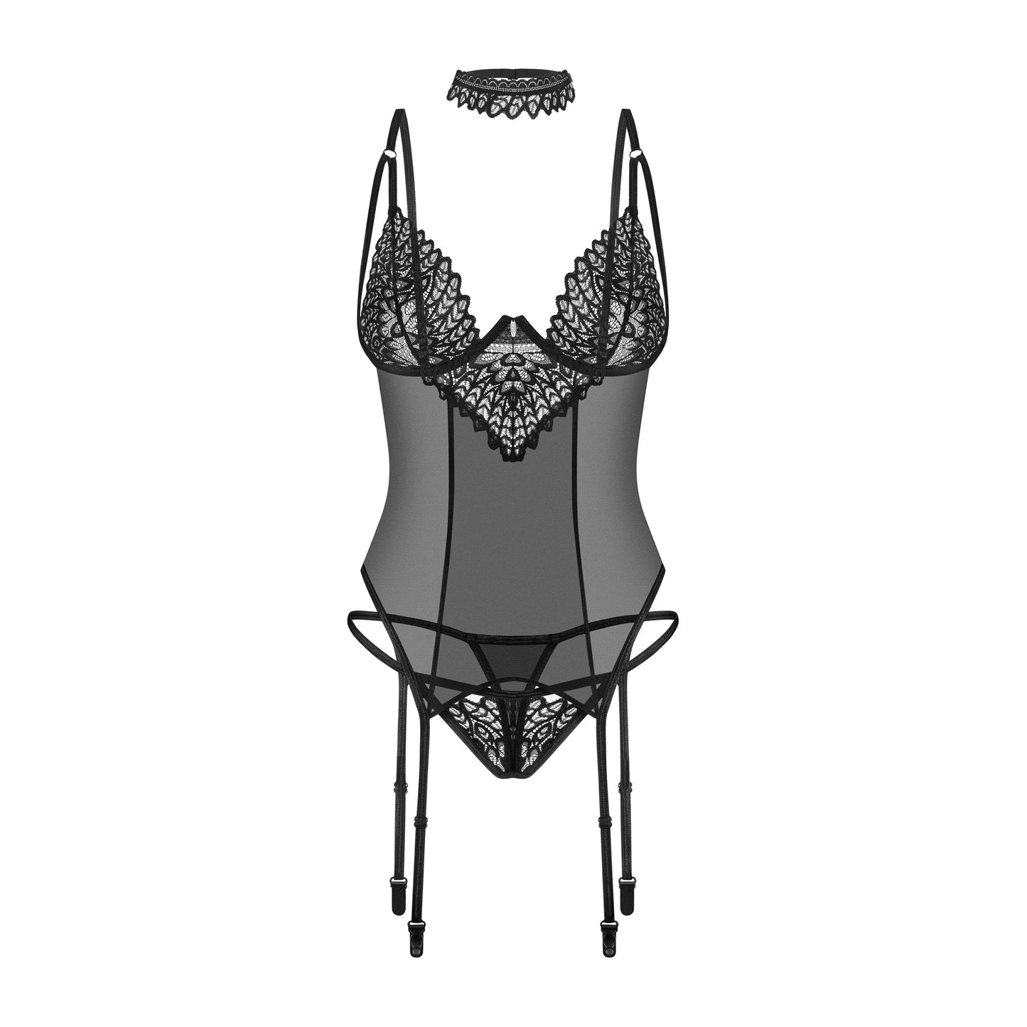 Sheer Mesh Lace Corset & String Panty Obsessive Donarella