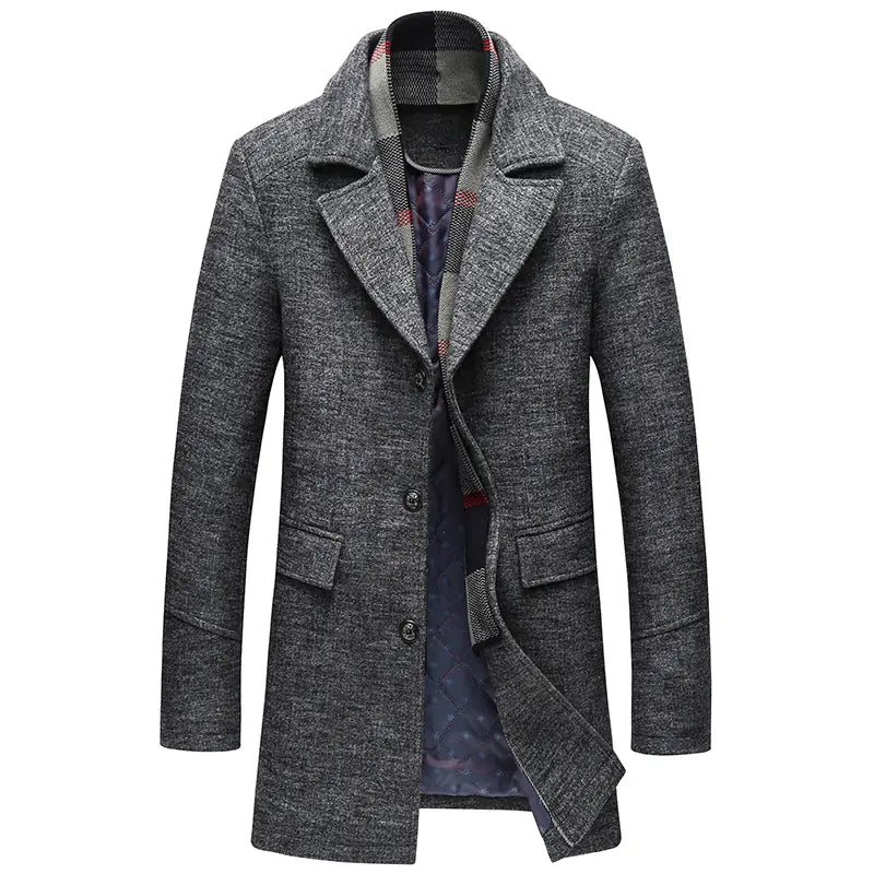 Men's Casual Wool Coat with Scarf