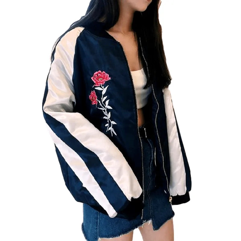 Floral Embroidery Bomber Jacket