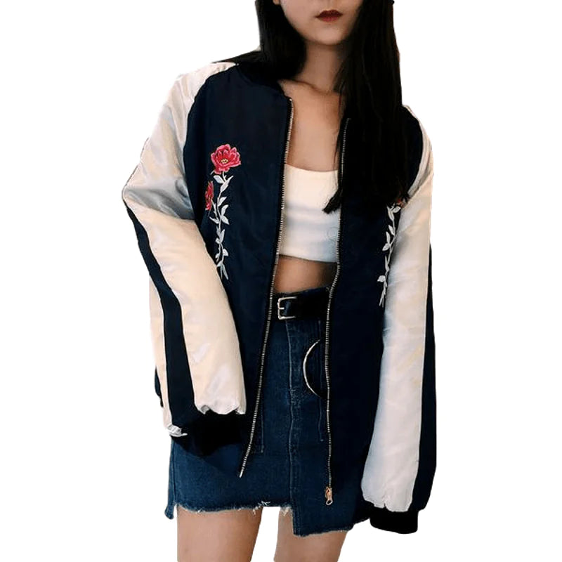 Floral Embroidery Bomber Jacket