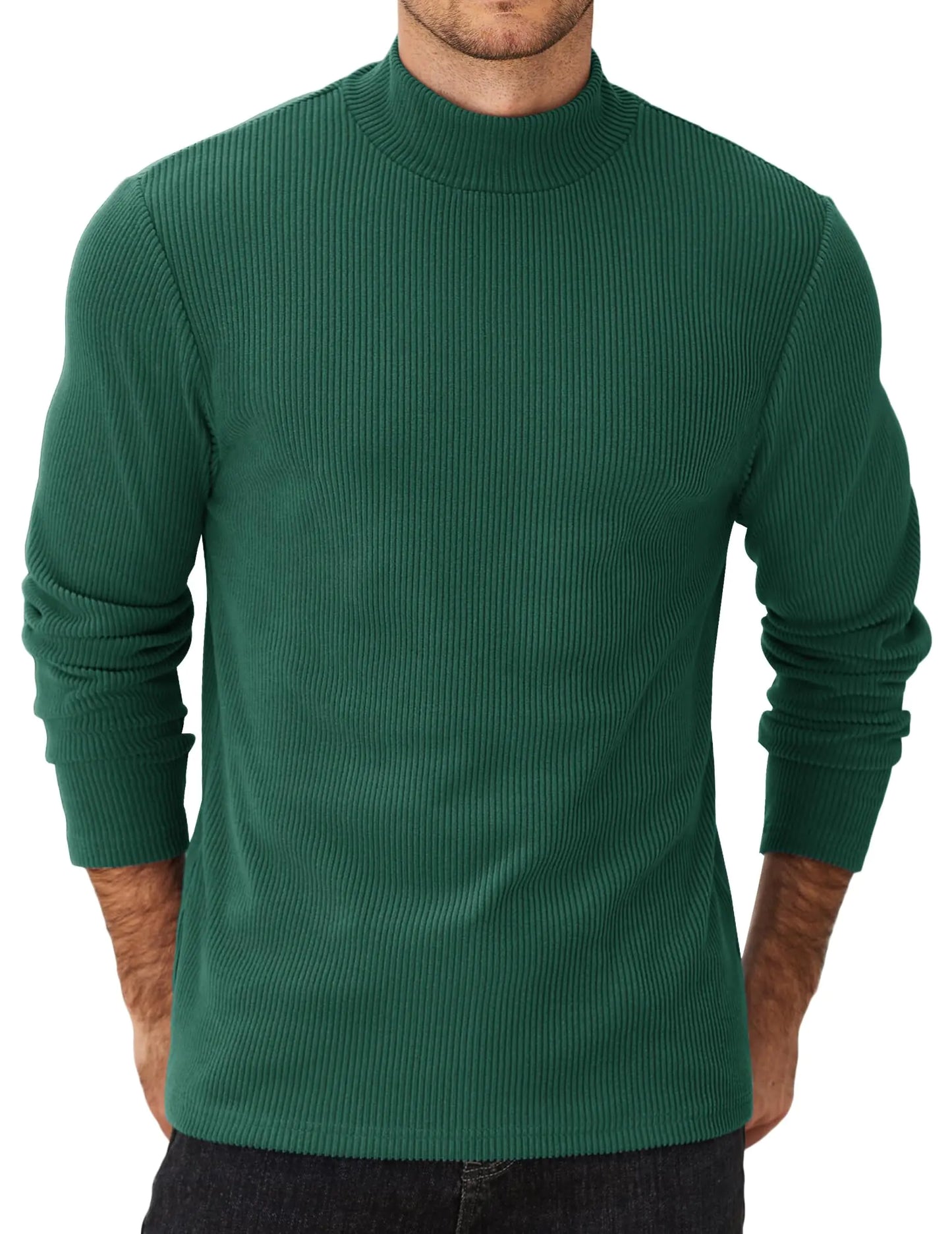 COOFANDY Mens Casual Thermal T Shirts Long Sleeve Pullover Sweater Fall Winter Underwear Sweatshirts Dark Green