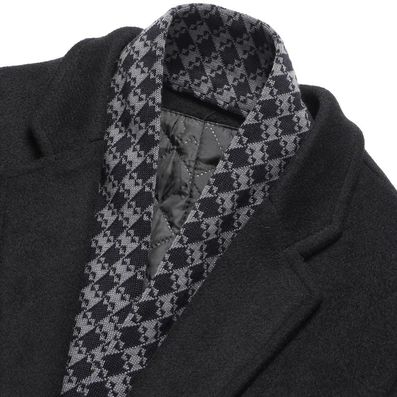 Men's Mid-Length Wool Blend Trench Coat with Scarf