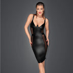 Power Wetlook Pencil Dress Noir Handmade Muse