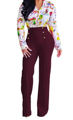 Pantalones acampanados lisos color burdeos de ADILACA para mujer, pantalones acampanados informales para el trabajo y negocios.