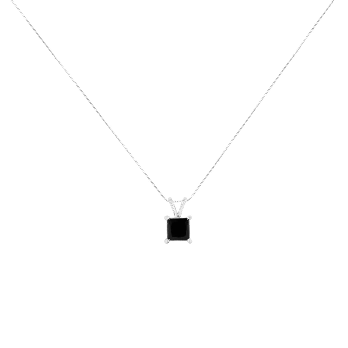 Black Diamond Solitaire Pendant Necklace .925 Sterling Silver Treated