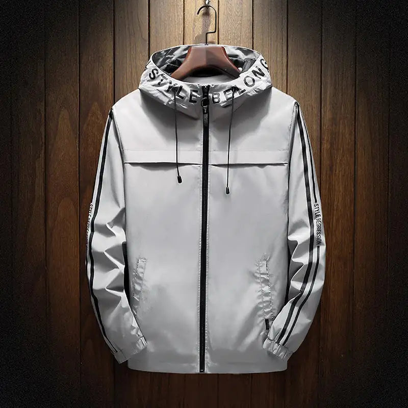 Slim-fit White Casual Hooded Jacket with Pockets