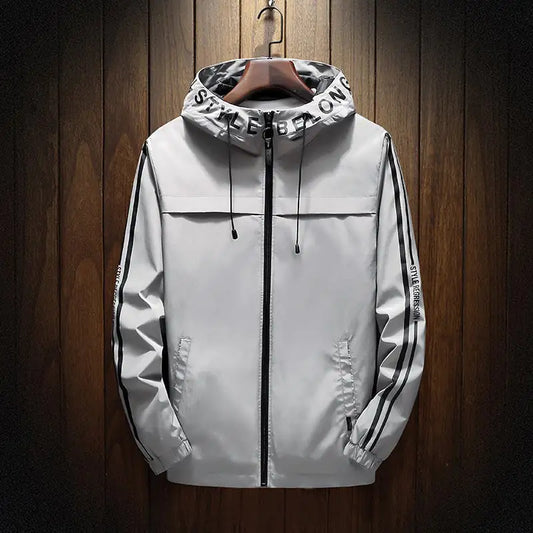 Slim-fit White Casual Hooded Jacket with Pockets