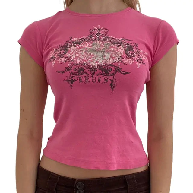 Women's Vintage Printed Short Sleeve T-Shirt