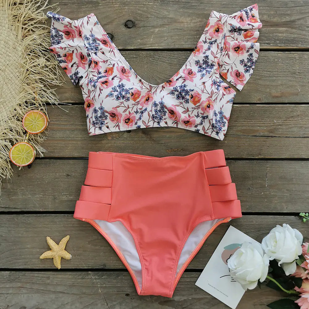 Ruffled High-Waisted Bikini Swimsuit