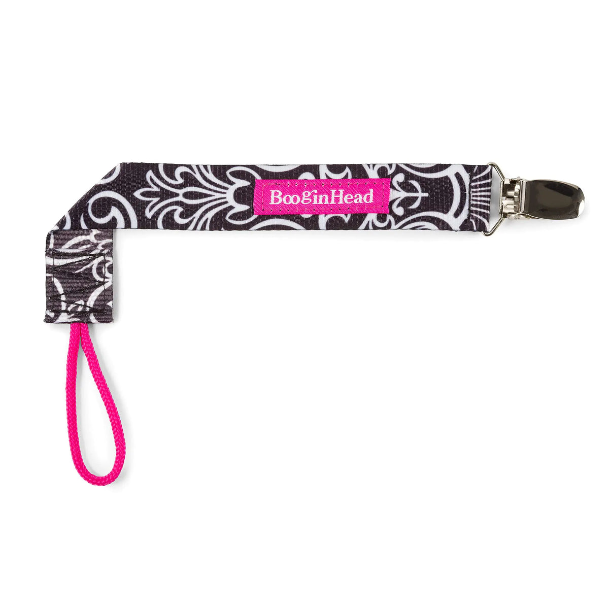 BooginHead Baby Newborn PaciGrip Schnullerclip Black Flourish Schwarz/Pink