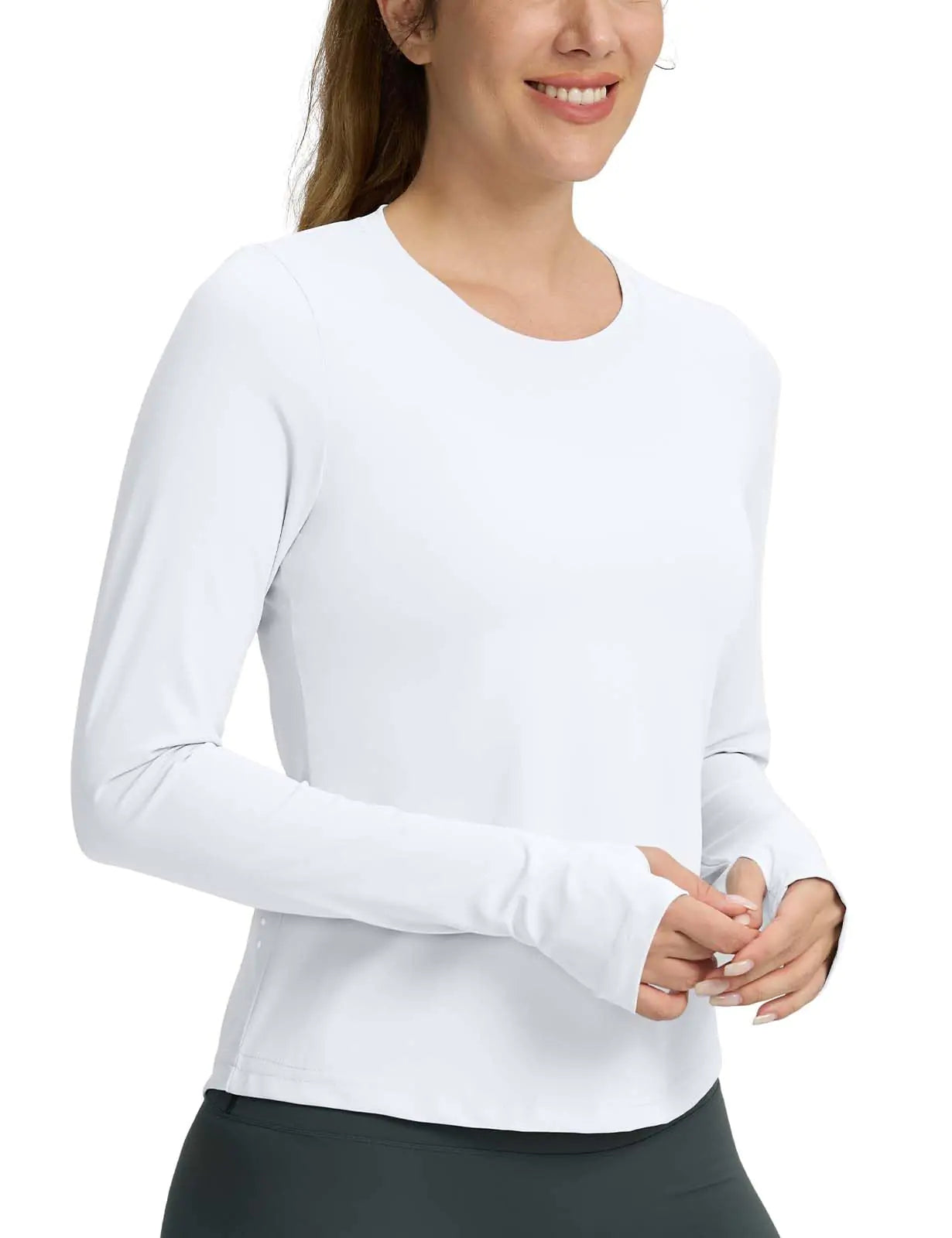 Long Sleeve Workout Tops for Women Lightweight Running Shirts Quick Dry Athletic Shirts Active Exercise White L