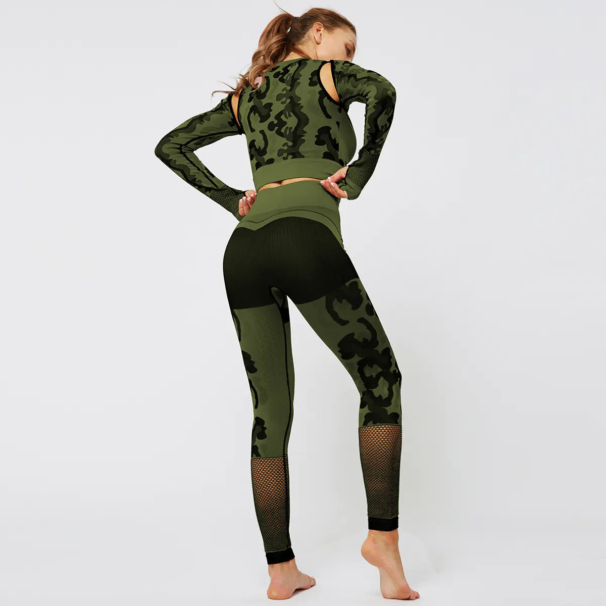 Camouflage Hollow Yoga Set with Seamless Leggings