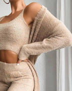 3 Pcs Womens Clothing Fashion | Crop Top & Skinny Pants & Longline Coat Set