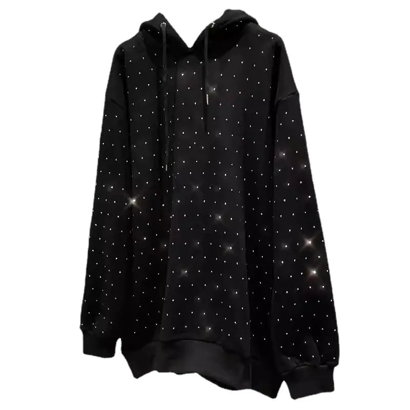 Rhinestone Shiny Loose Pullover Hoodie