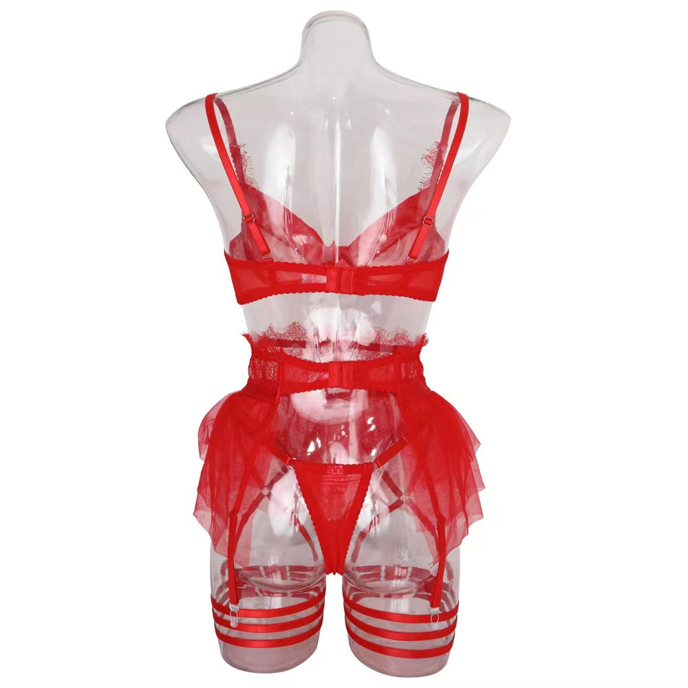 Red Delicate Shadow Sheer Bra and Panty Set Back View