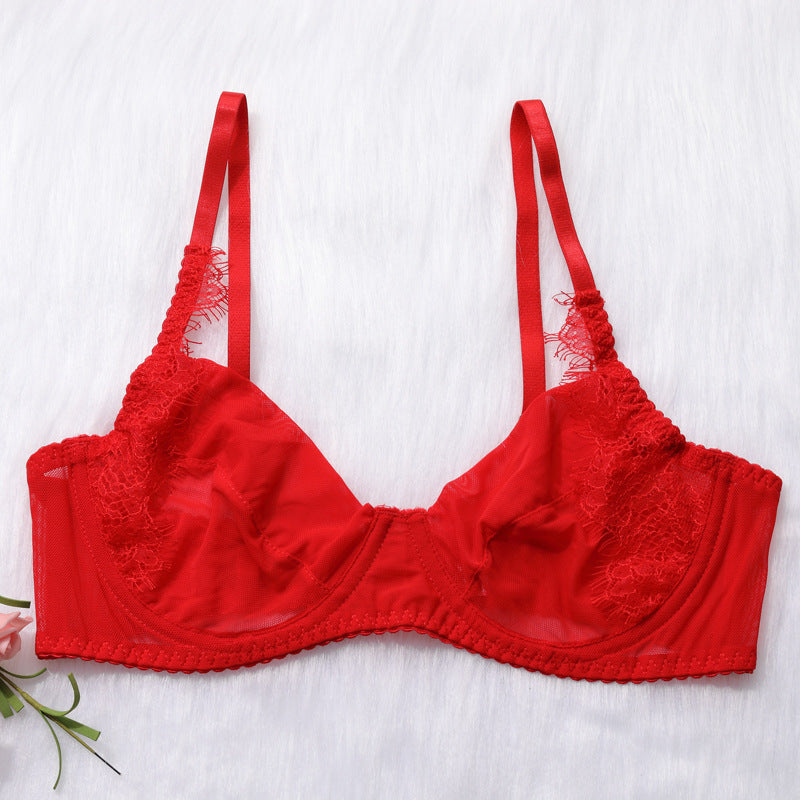 Red Delicate Shadow Sheer Bra and Panty Set Bra Show