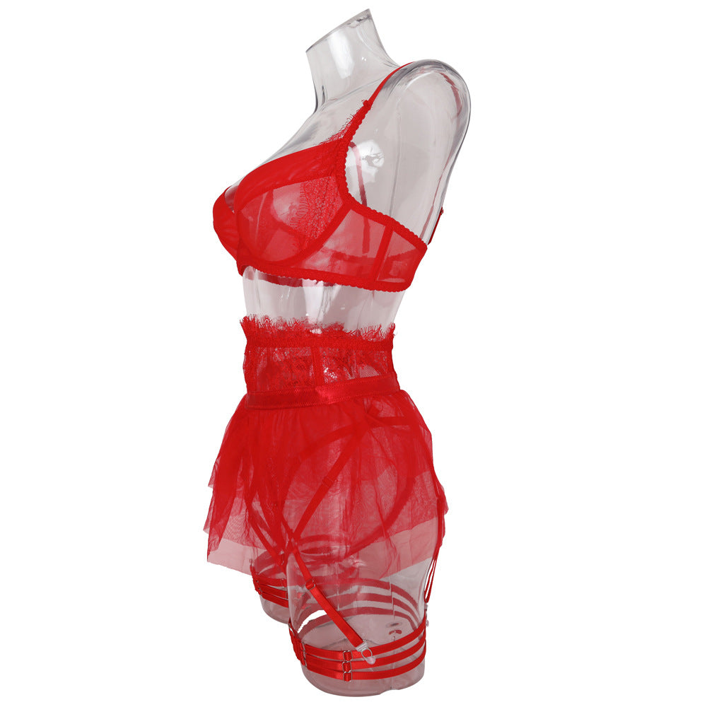 Red Delicate Shadow Sheer Bra and Panty Set Side View