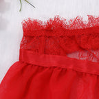 Red Delicate Shadow Sheer Bra and Panty Set Waist Details