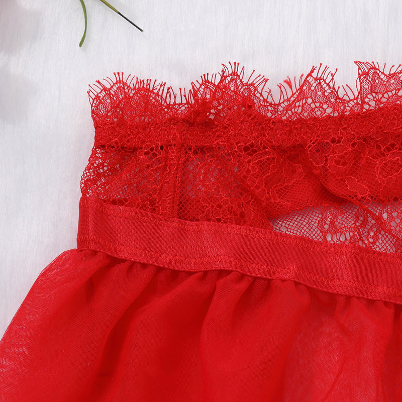 Red Delicate Shadow Sheer Bra and Panty Set Waist Details