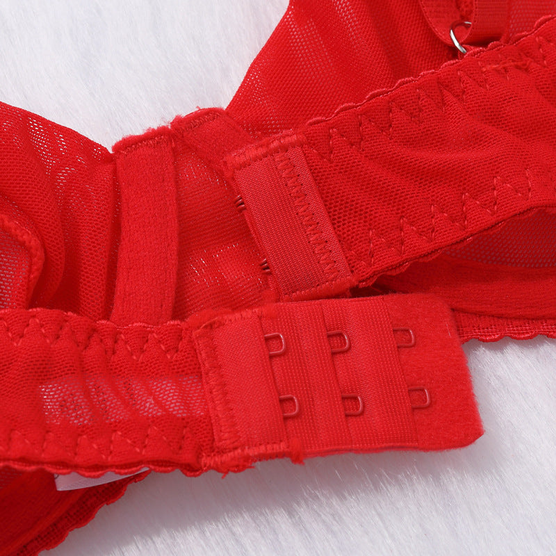 Red Delicate Shadow Sheer Bra and Panty Set bra Back Show