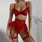 Red Delicate Shadow Sheer Bra and Panty Set