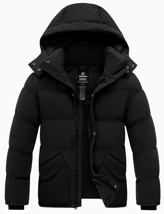 wantdo Mens Puffer Jackets Padded Puffy Coats Waterproof Winter Coats (Black S)