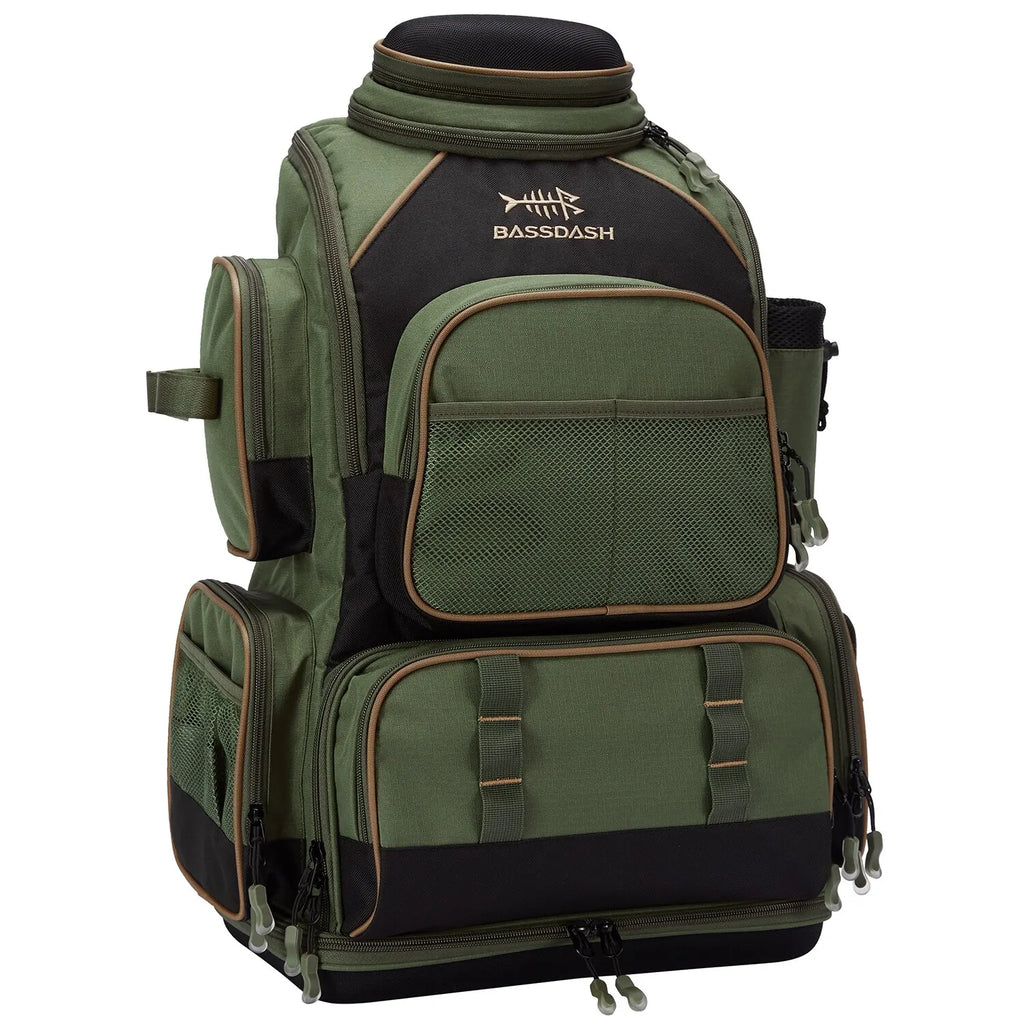 NNEOBATackle Backpack with Rain Cover Rod Holders Army Green