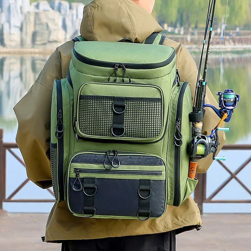 Tackle Backpack with Rod Holders Camping Green