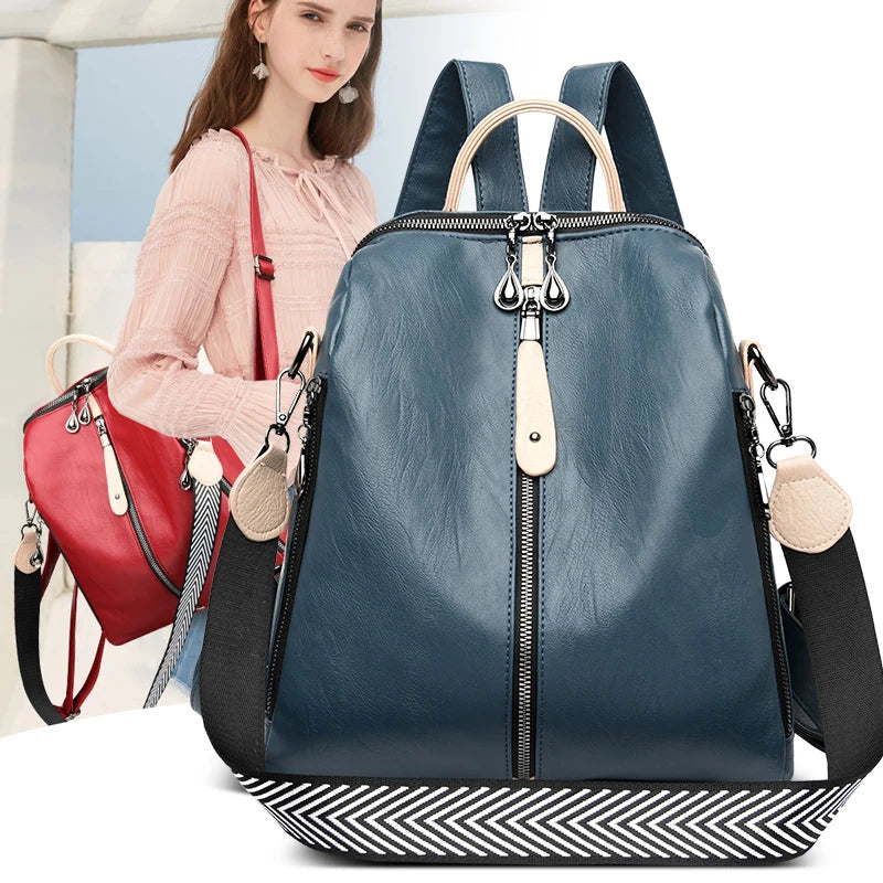 Women’s Soft PU Leather Fashion Backpack Blue