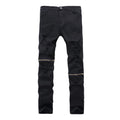 Zippered Holes Elastic Trend Denim Pants