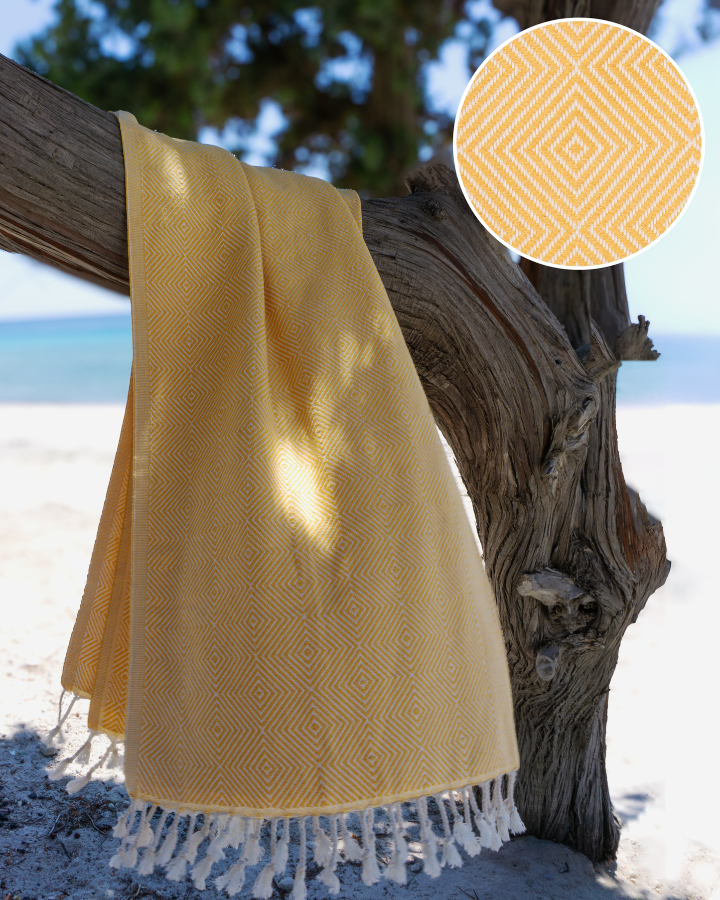 CRYSTAL Beach Towel, Turkish Hammam Towel, Spa & Sauna Towel - Yellow